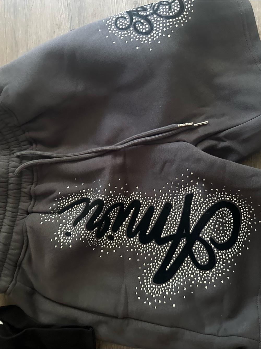 AMIRI Black Rhinestone Script Sweatpants with Drawstring